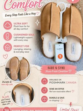Goodfellow & Co Camel Faux-Suede Sherpa Lined Slip-On Slippers size S Men’s 7/8